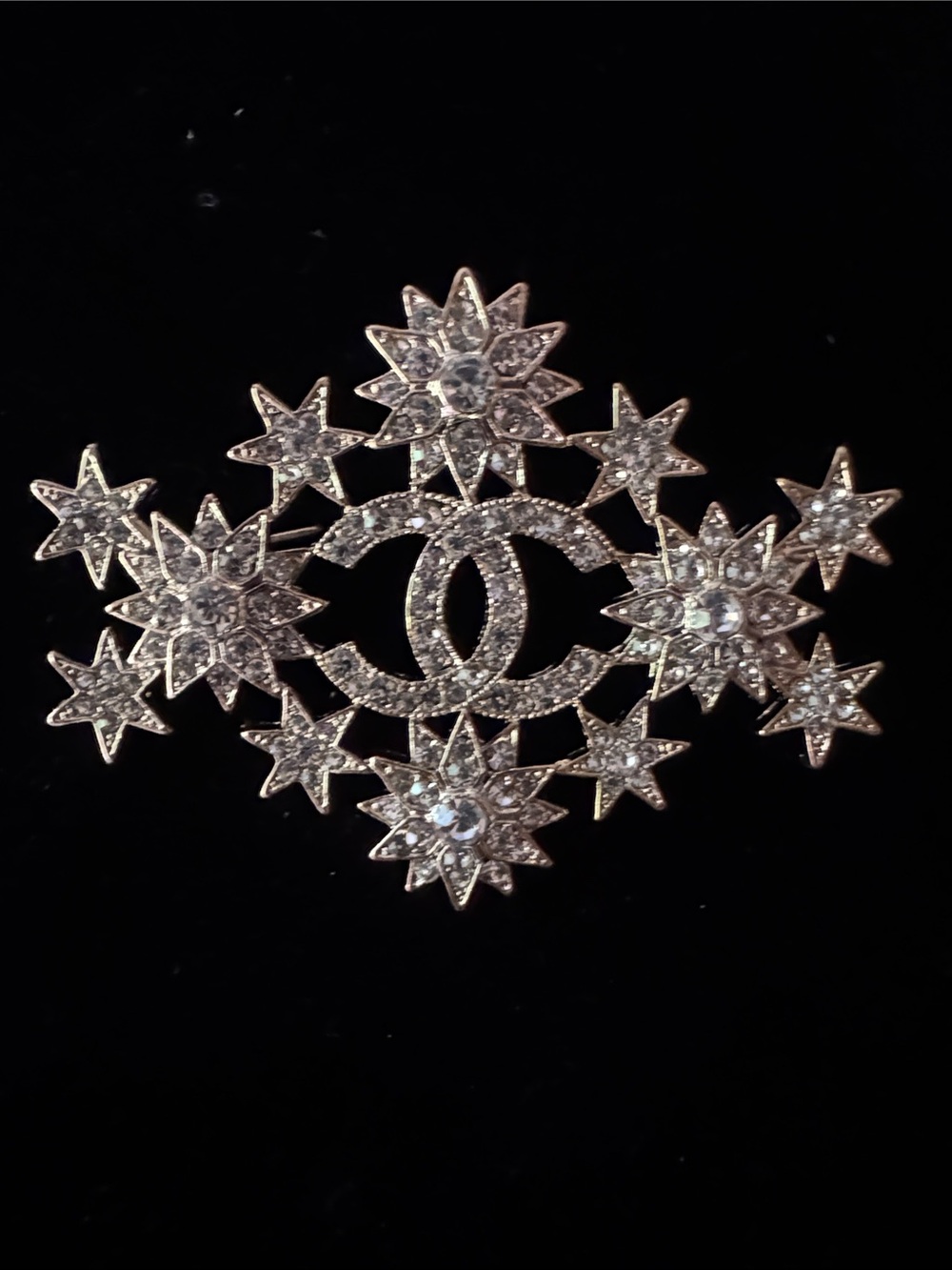 Brooch  Silver-Tone Crystal Starburst CC Brooch